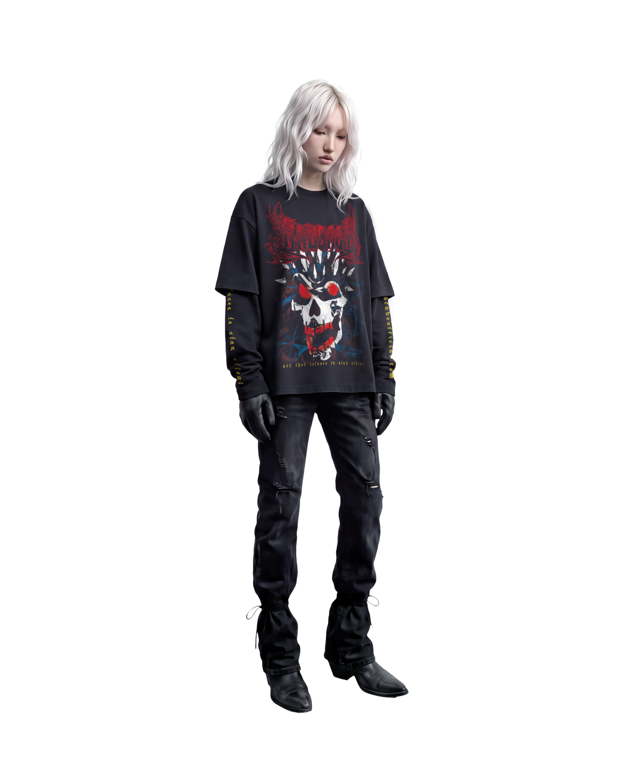 GOTHIC SKULL DOUBLE LAYER TEE
