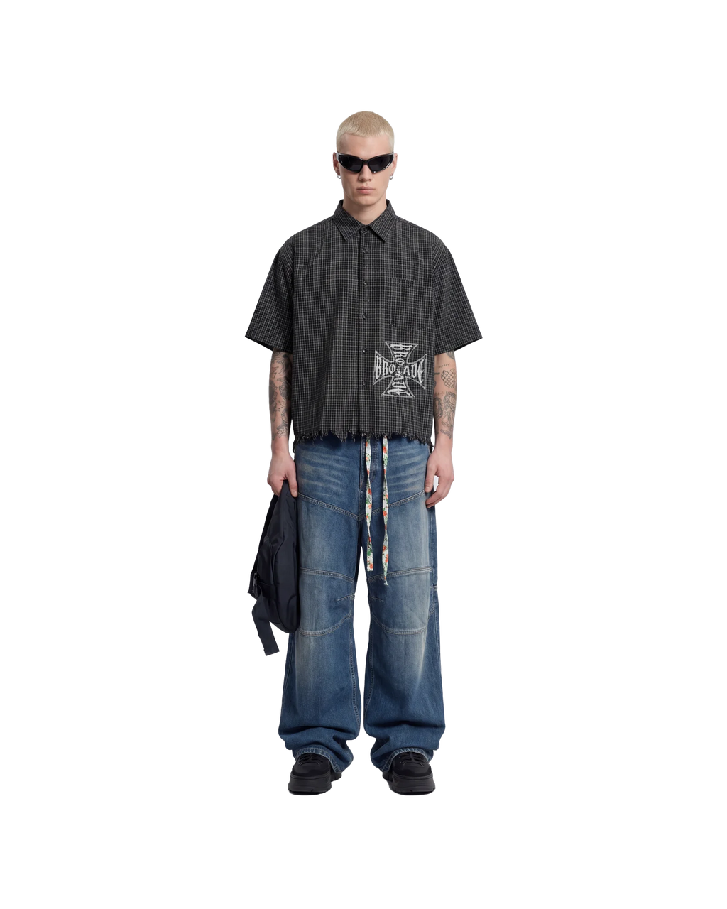 Unisex Distressed Plaid Boxy Shirt