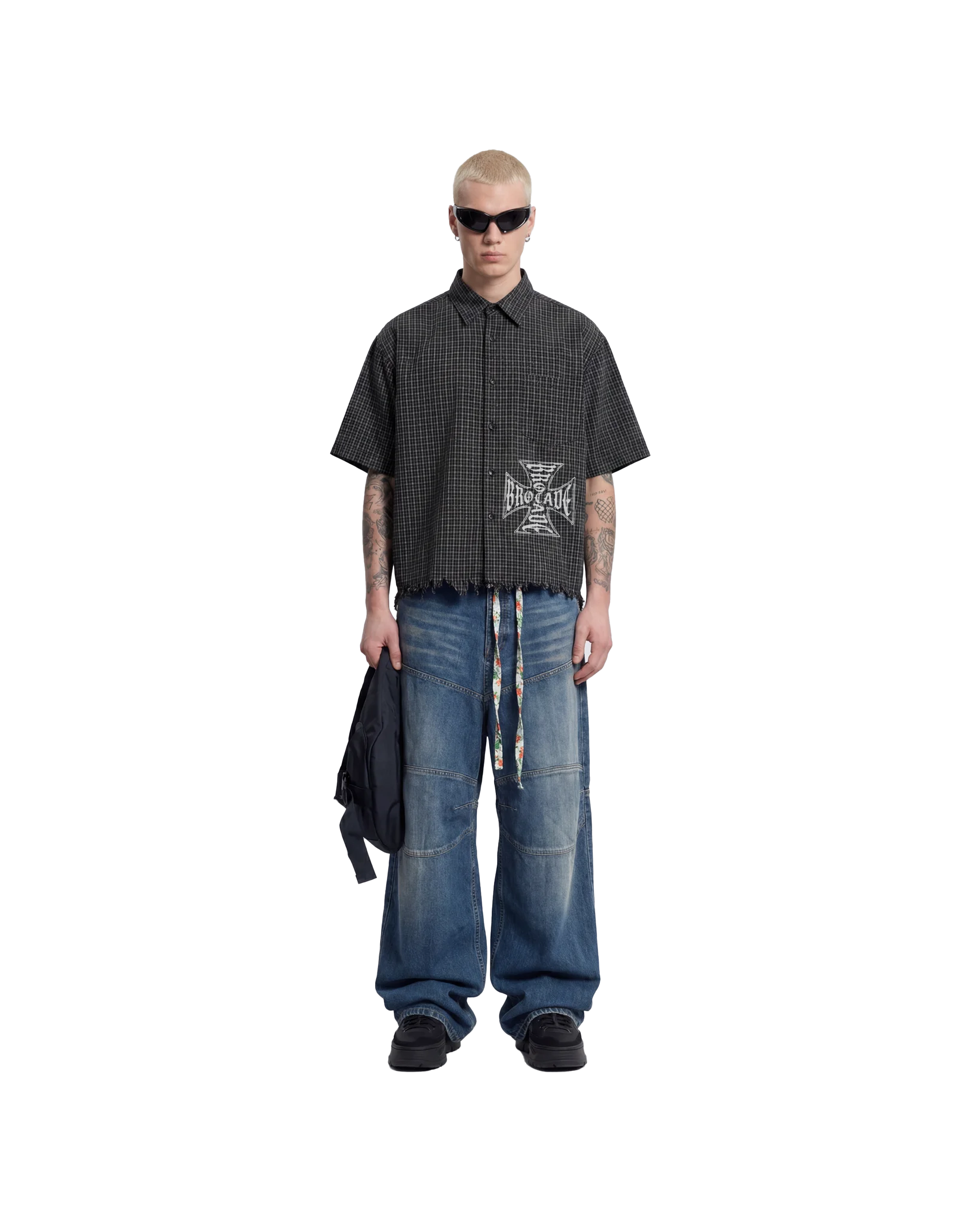 Unisex Distressed Plaid Boxy Shirt