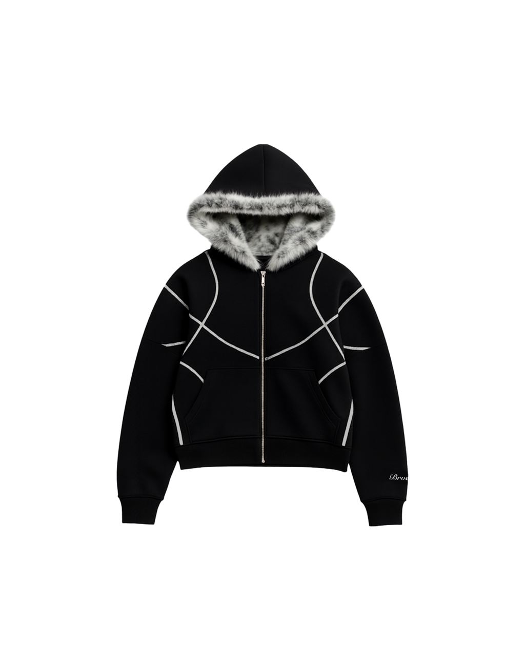 Brocade Faux Fur Hoodie Zipup
