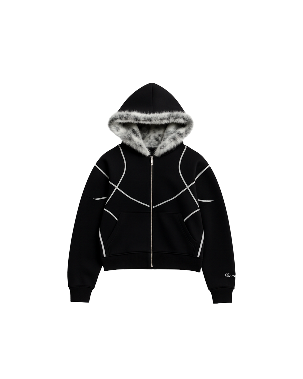 Brocade Faux Fur Hoodie Zipup