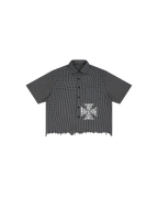 Unisex Distressed Plaid Boxy Shirt
