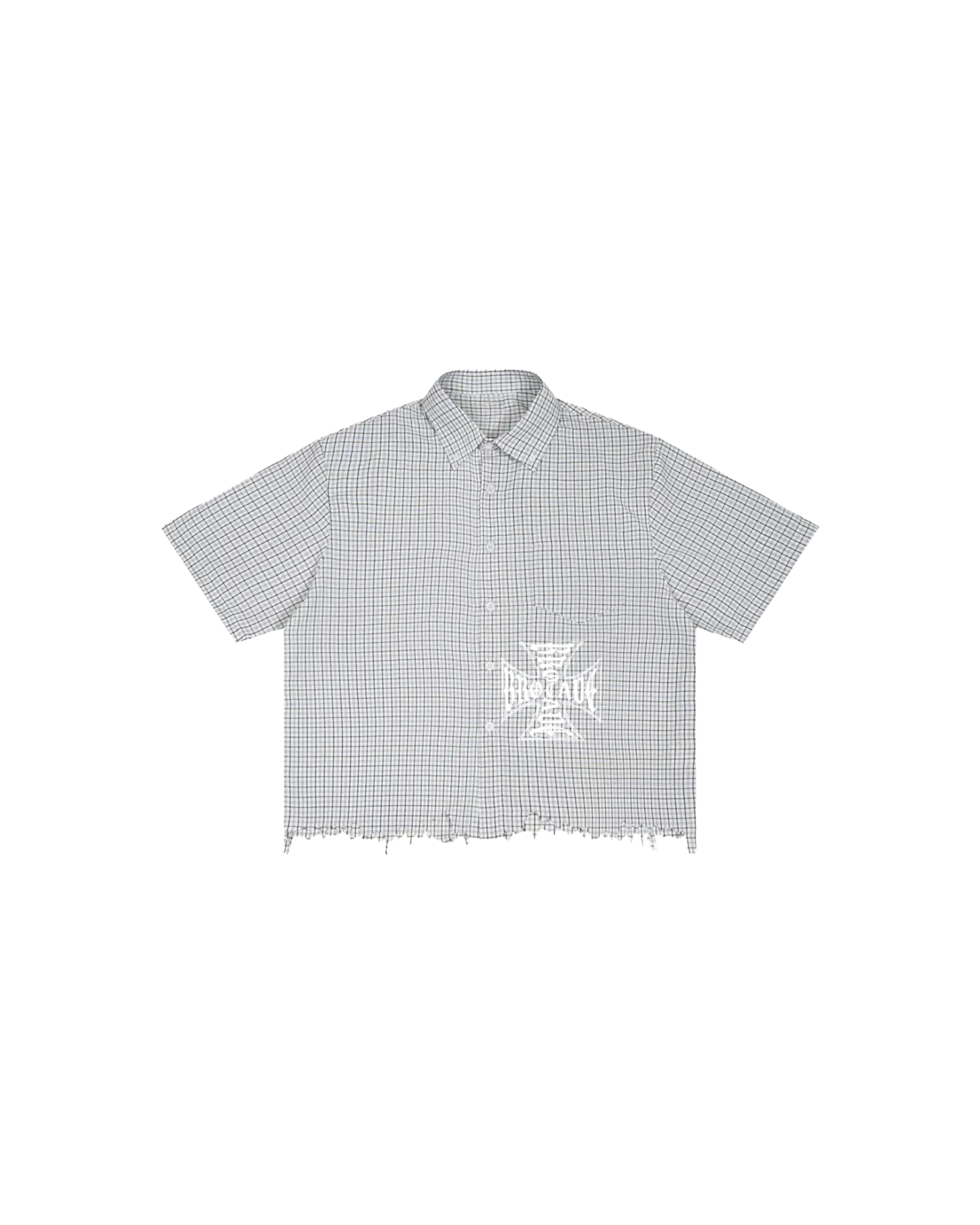 Unisex Distressed Plaid Boxy Shirt